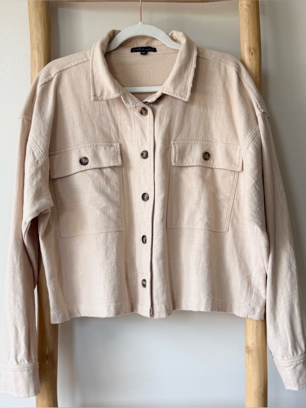 Wishlist Apparel Boutique Relaxed Cream Cotton Crop Jacket Breast Pockets M/L